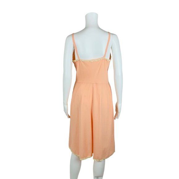 Vintage 70s Peach Dress Slip Handmade Lace Trim Lingerie - Picture 7 of 10